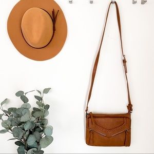 Cognac Braided Crossbody Boho Bag